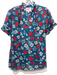 Banjanan Size S Blue, Green, Red Cotton Short Sleeve Floral keyhole front Top Blue, Green, Red / S