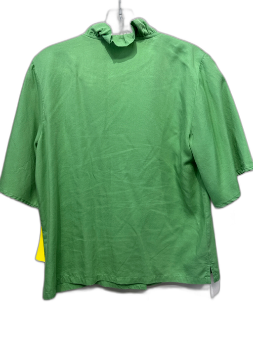 S'edge Size S Green Tencel Half Sleeve Button Up Ruffle collar Top Green / S