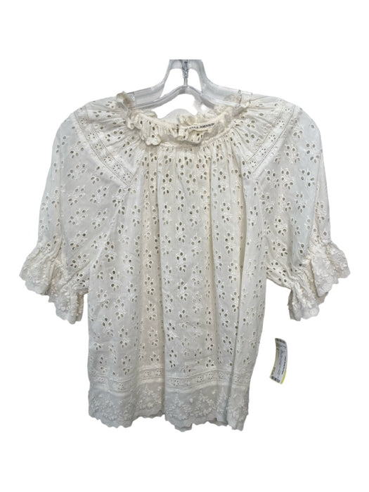 Ulla Johnson Size 4 White Cotton Crochet Lace Keyhole Puff Sleeves Top White / 4