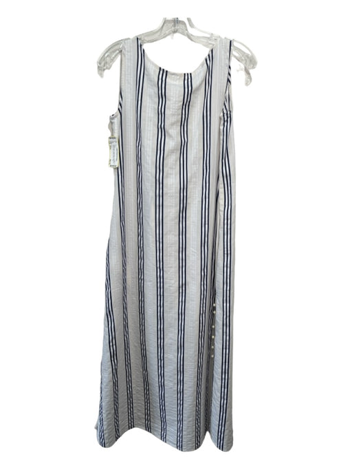 È Lei Size XS/S White & Blue Cotton Blend Sleeveless Scoop Neck Striped Dress White & Blue / XS/S
