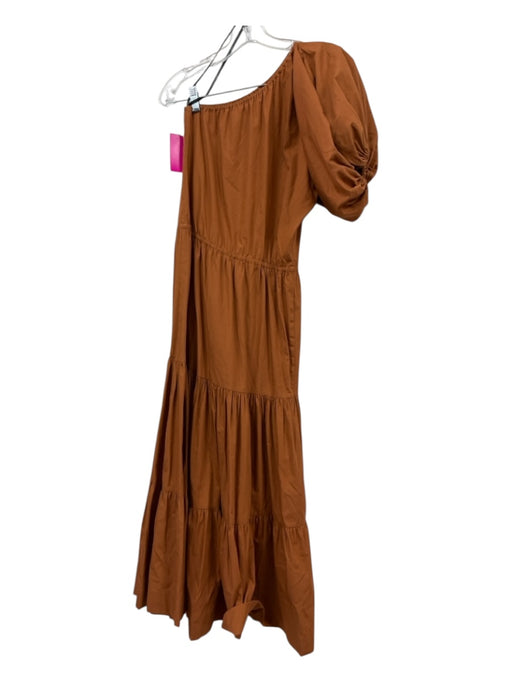 S/W/F Size Est S Burnt Orange Cotton One Shoulder Tiered Maxi Tie Waist Dress Burnt Orange / Est S