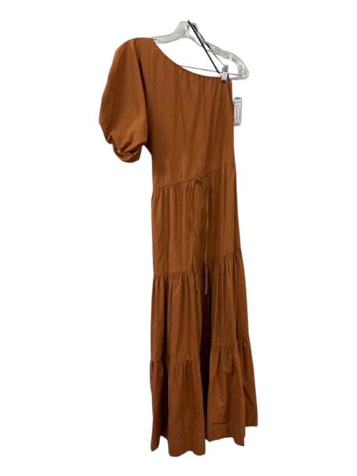 S/W/F Size Est S Burnt Orange Cotton One Shoulder Tiered Maxi Tie Waist Dress Burnt Orange / Est S