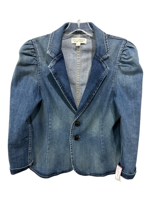 Nili Lotan Size 8 Dark Wash Cotton Denim 2 Buttons 3/4 Sleeve Jacket Dark Wash / 8