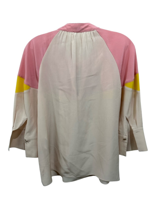 Stella McCartney Size 38 Pink & Yellow Silk V Neck color block Tie Neck Top Pink & Yellow / 38