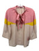 Stella McCartney Size 38 Pink & Yellow Silk V Neck color block Tie Neck Top Pink & Yellow / 38