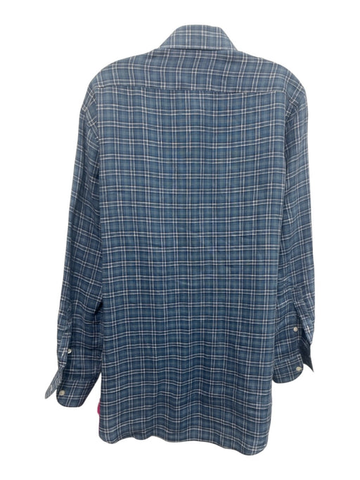 Luciano Barbera Size M Blue & White Linen Plaid Button Up Long Sleeve Shirt Blue & White / M