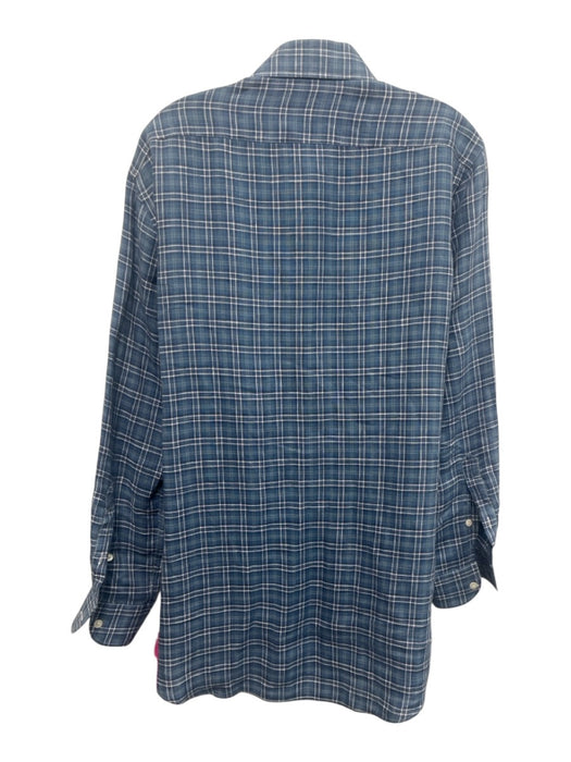 Luciano Barbera Size M Blue & White Linen Plaid Button Up Long Sleeve Shirt Blue & White / M
