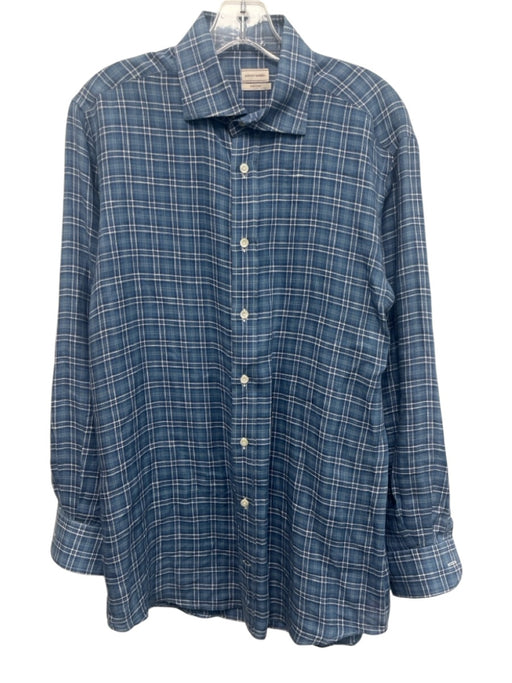 Luciano Barbera Size M Blue & White Linen Plaid Button Up Long Sleeve Shirt Blue & White / M