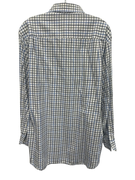 Peter Millar Size L White & Blue Cotton Grid Button Up Men's Long Sleeve Shirt White & Blue / L