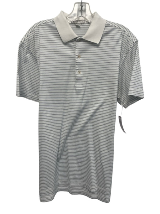 Peter Millar Size S White & Blue Cotton Striped Polo Men's Short Sleeve White & Blue / S
