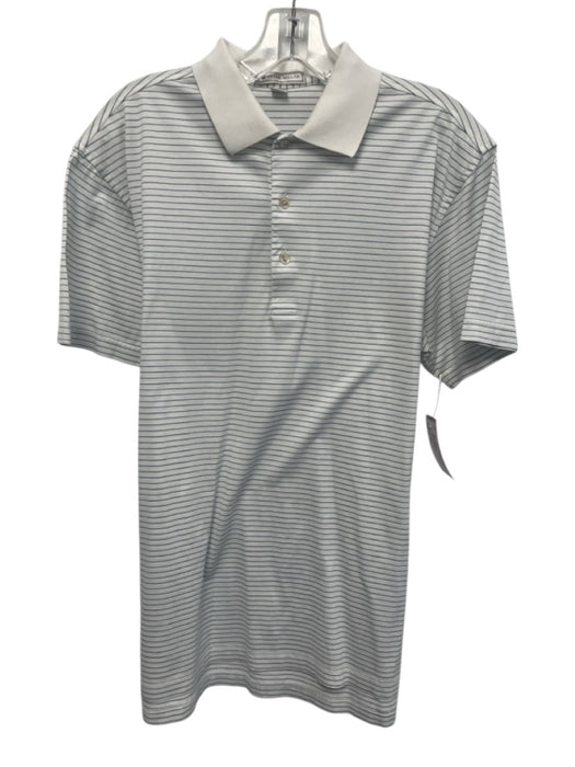 Peter Millar Size S White & Blue Cotton Striped Polo Men's Short Sleeve White & Blue / S
