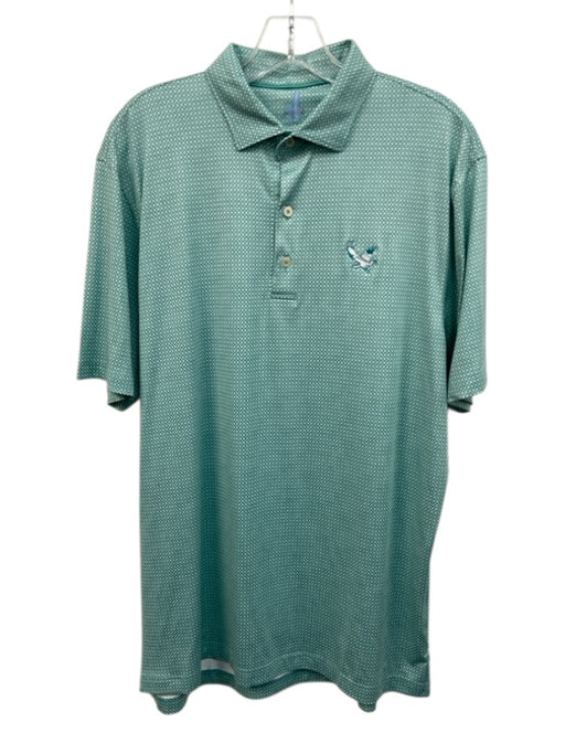 Johnnie O Size M Green & White Synthetic Micro Polo Athleisure Short Sleeve Green & White / M