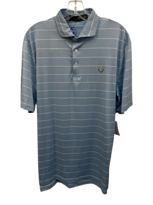 RLX NWT Size M Light Blue & White Synthetic Striped Polo Athleisure Short Sleeve Light Blue & White / M