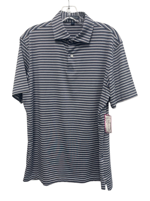 Peter Millar Size M Blue & Beige Cotton Blend Striped Polo Men's Short Sleeve Blue & Beige / M