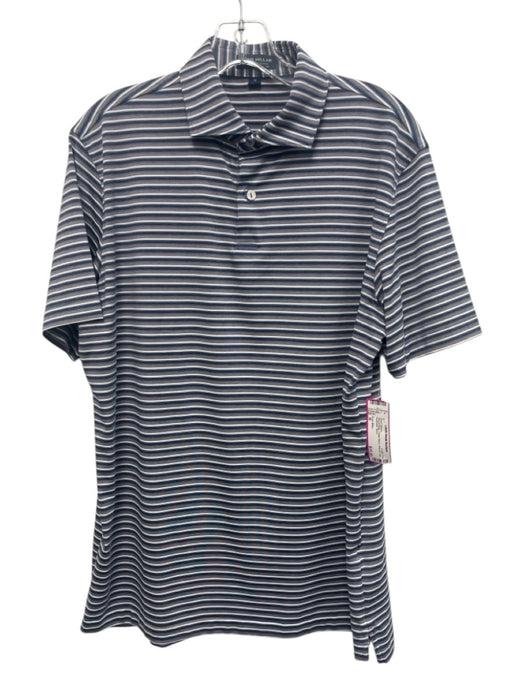 Peter Millar Size M Blue & Beige Cotton Blend Striped Polo Men's Short Sleeve Blue & Beige / M