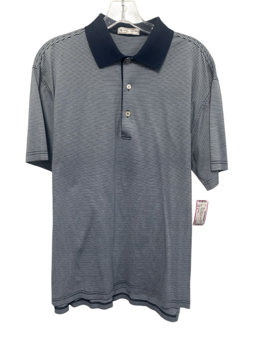 Peter Millar Size S Navy & White Cotton Striped Polo Men's Short Sleeve Navy & White / S