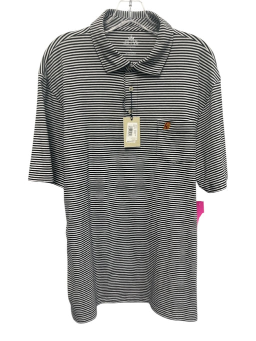 Peter Millar NWT Size L Navy & White Cotton Striped Polo Men's Short Sleeve Navy & White / L