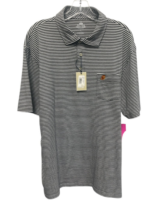Peter Millar NWT Size L Navy & White Cotton Striped Polo Men's Short Sleeve Navy & White / L