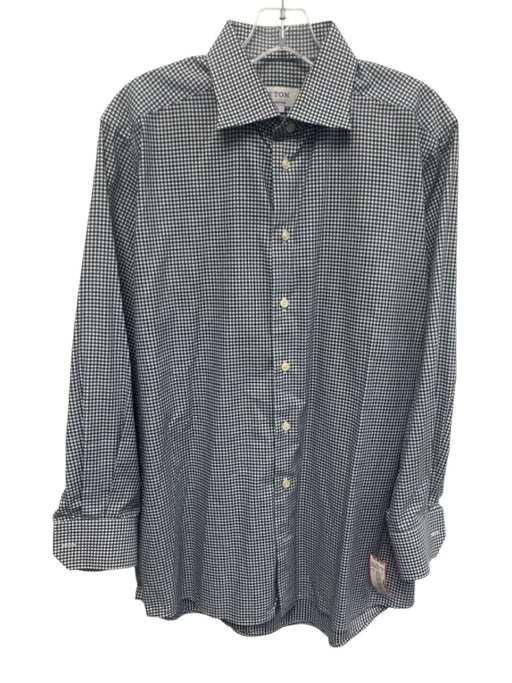 Eton Size L Green & Blue Cotton Plaid Button Up Spread Collar Long Sleeve Shirt Green & Blue / L