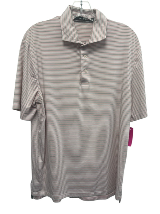 RLX Size M Pink & White Synthetic Striped Polo Athleisure Men's Short Sleeve Pink & White / M