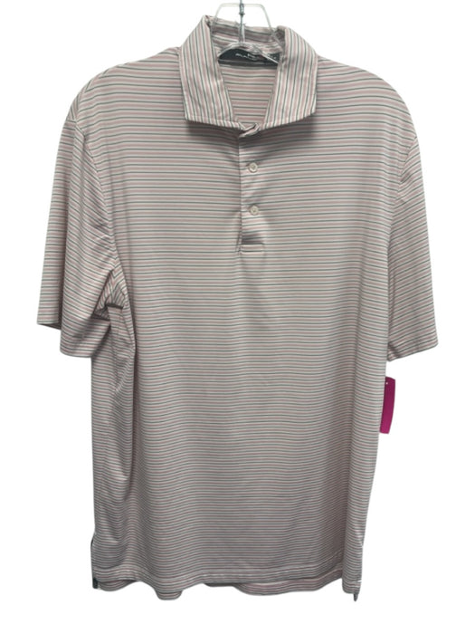 RLX Size M Pink & White Synthetic Striped Polo Athleisure Men's Short Sleeve Pink & White / M