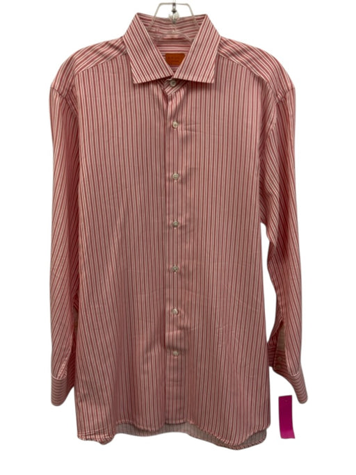 Bruli Size M Pink & White Cotton Striped Button up Men's Long Sleeve Shirt Pink & White / M