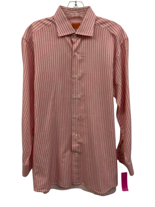 Bruli Size M Pink & White Cotton Striped Button up Men's Long Sleeve Shirt Pink & White / M