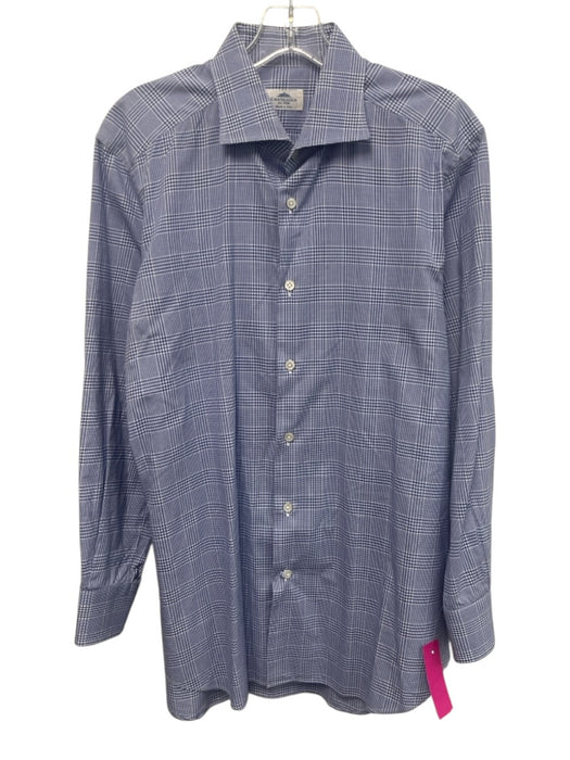 Castangia Size Est M Blue & White Cotton Plaid Button Up Men's Long Sleeve Shirt Blue & White / Est M