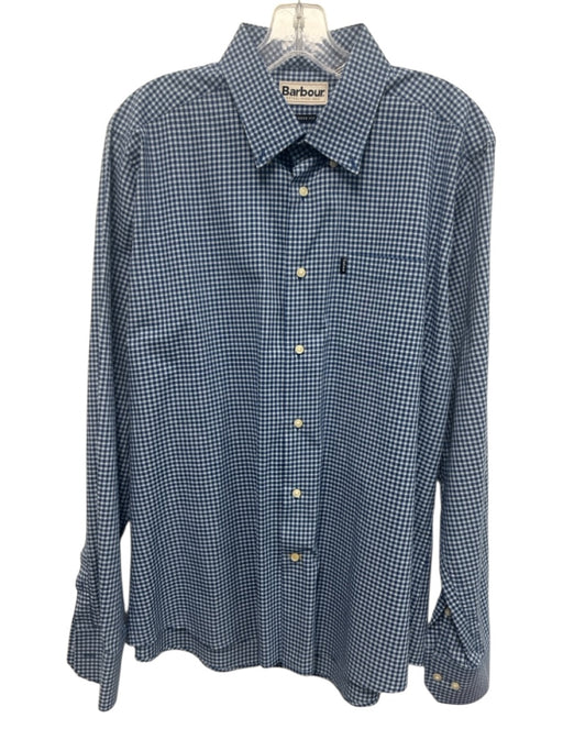 Barbour Size L Blue & White Cotton Gingham Button Up Men's Long Sleeve Shirt Blue & White / L