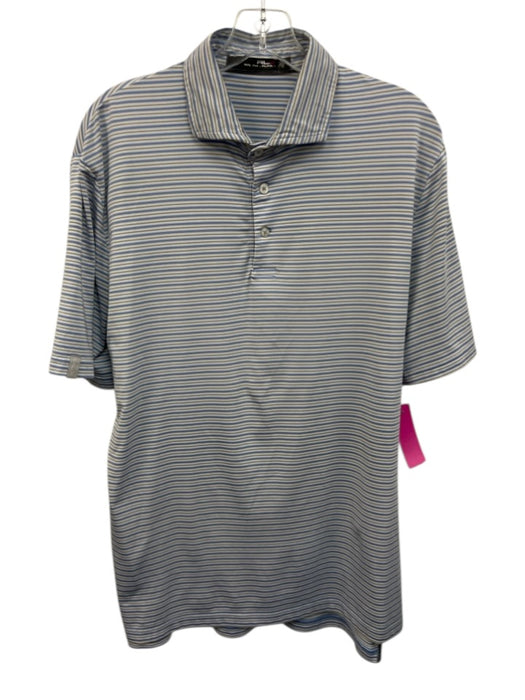 RLX Size M Light Blue & White Synthetic Striped Polo Athleisure Short Sleeve Light Blue & White / M