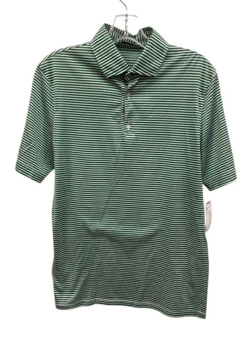 Tiki Size M Green & White Cotton Striped Polo Men's Short Sleeve Green & White / M