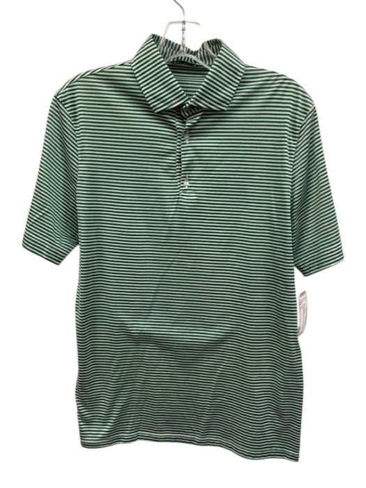 Tiki Size M Green & White Cotton Striped Polo Men's Short Sleeve Green & White / M