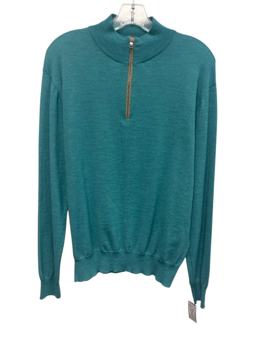 Peter Millar Made in Italy Size L Green Wool Blend Solid Quarter Zip Sweater Green / L