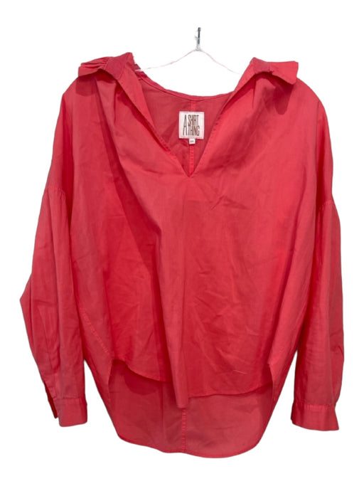 A Shirt Thing Size P/S Pink Cotton Ruffle V Neck Top Pink / P/S