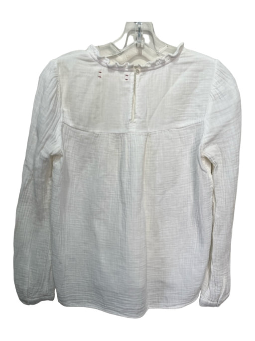 XiRENA Size XS White Cotton Gauze Ruffle Edging Back Keyhole Long Sleeve Top White / XS