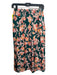 La Ligne Size S Teal, Pink, Orange Silk Elastic Waist Floral Midi Skirt Teal, Pink, Orange / S