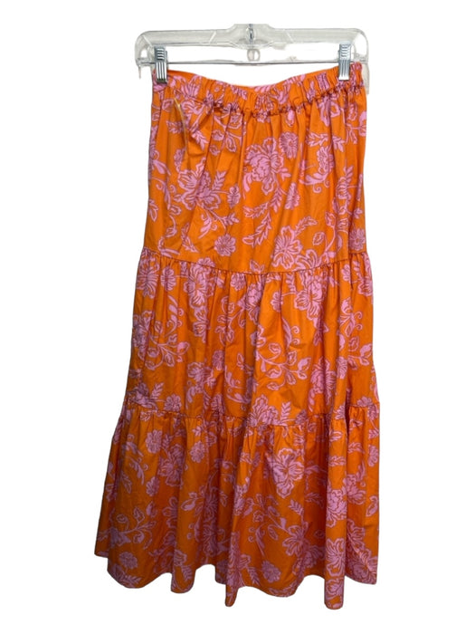 XiRENA Size S Orange & Pink Cotton Elastic Waist Floral Tiered Maxi Skirt Orange & Pink / S