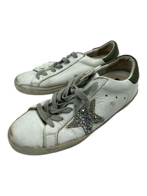 Golden Goose Shoe Size 37 White, Green, Silver Leather Distressed Laces Sneakers White, Green, Silver / 37