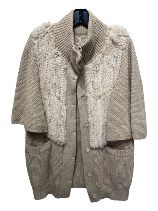 3.1 Phillip Lim Size S Beige Merino Wool & Cashmere Rabbit Fur Trim Cardigan Beige / S