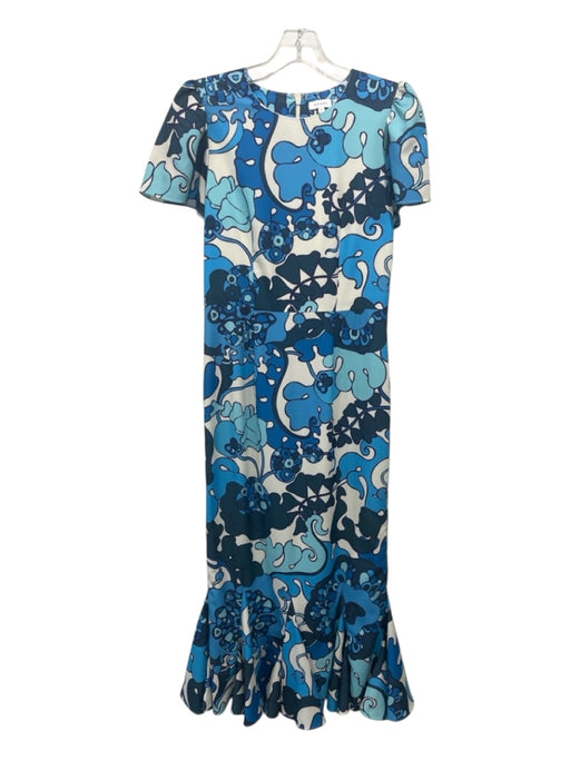 Rhode Size 4 Light Blue, Blue & White Recycled Polyester Short Cap Sleeve Dress Light Blue, Blue & White / 4