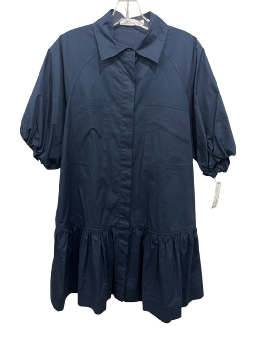 Jonathan Simkhai Size XS Navy Blue Cotton Blend Short Puff Sleeve Collared Dress Navy Blue / XS