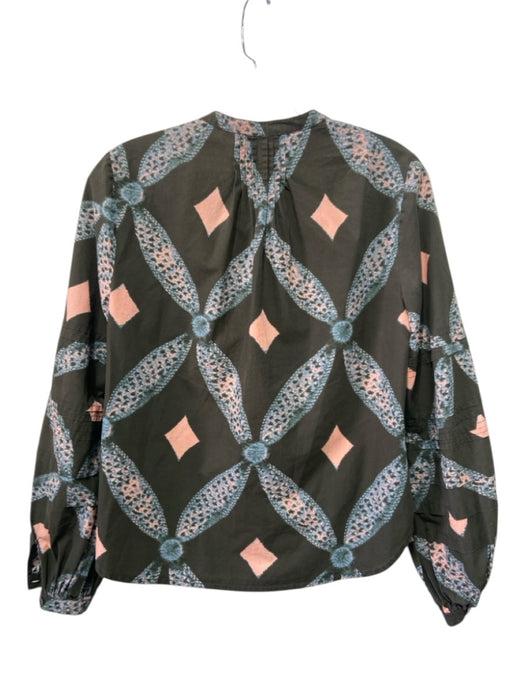 Ulla Johnson Size 0 Dark Green, Blue & Pink Cotton Long Balloon Sleeve Top Dark Green, Blue & Pink / 0