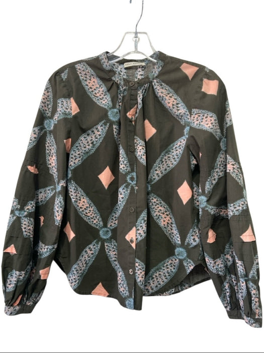 Ulla Johnson Size 0 Dark Green, Blue & Pink Cotton Long Balloon Sleeve Top Dark Green, Blue & Pink / 0