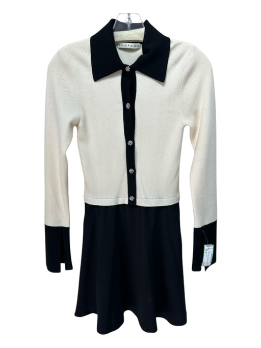Alice + Olivia Size S Black & White Wool Blend Long Sleeve Ribbed Dress Black & White / S