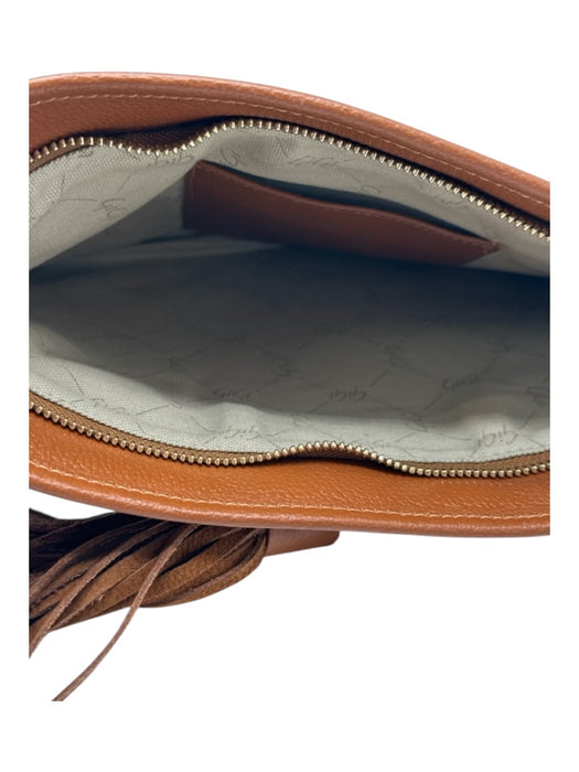 Gigi Brown Leather Top Zipper Pebbled Tassel Clutch Bag Brown / S