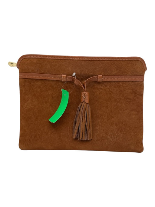 Gigi Brown Leather Top Zipper Pebbled Tassel Clutch Bag Brown / S