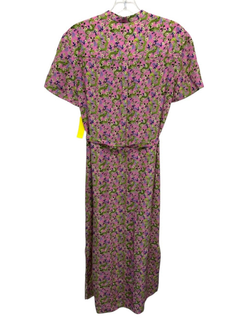 Saloni Size 0 Pink & Multi Silk Button Front Floral Print Short Sleeve Dress Pink & Multi / 0