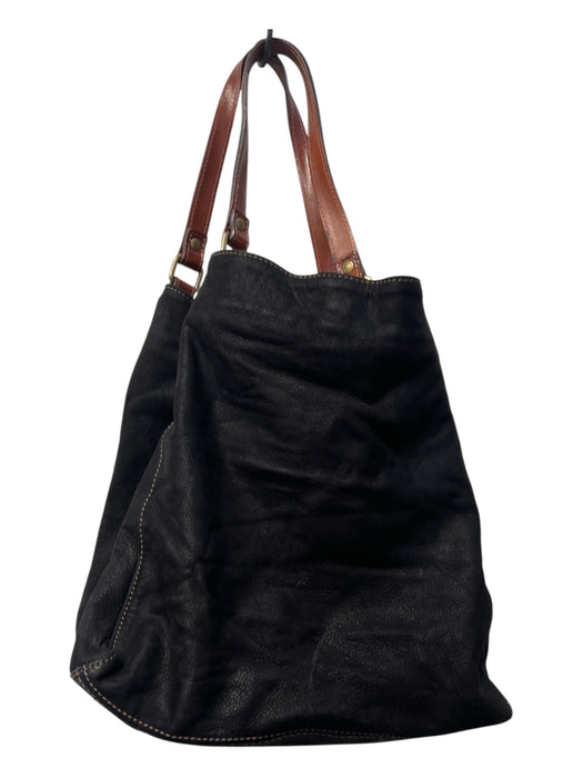 No Brand Black & Brown Nubuck Double Strap Top Zip Brass Hardware Bag Black & Brown / Large