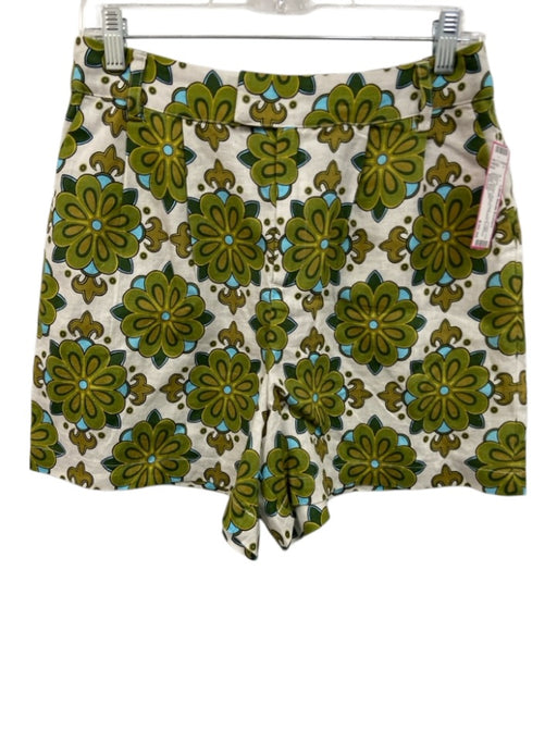 lesley evers Size Small Green, Blue, White Linen High Rise Floral Pockets Shorts Green, Blue, White / Small