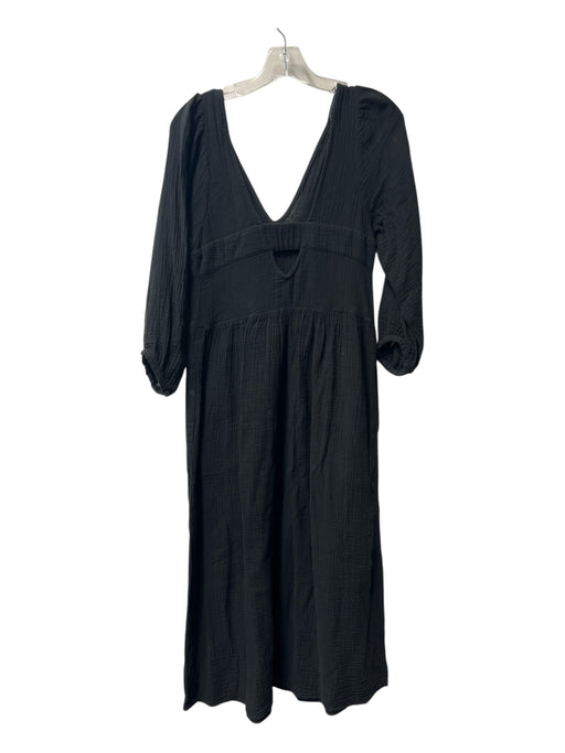 Madewell Size XXS Black Cotton V Neck Open Back Tea Length Pockets Dress Black / XXS